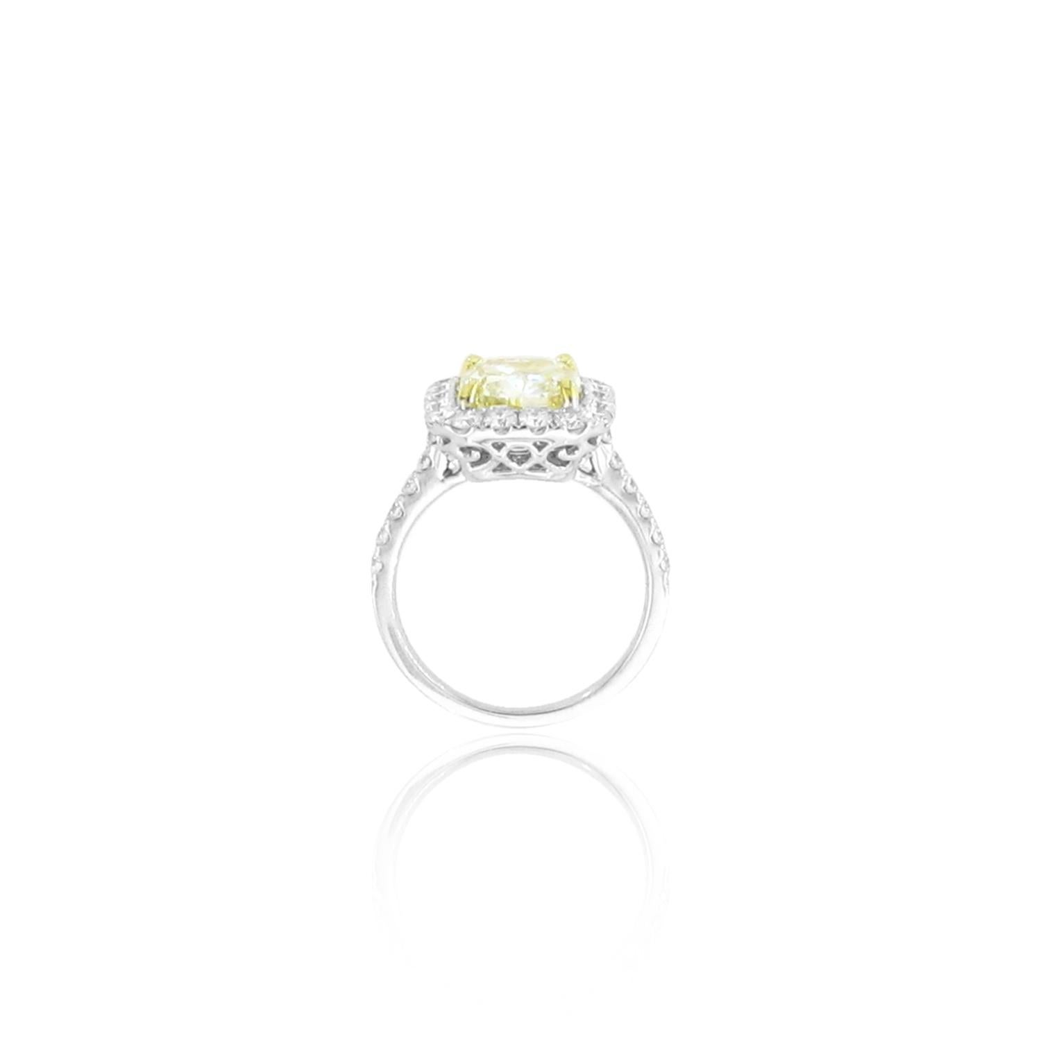 Women's Fancy Yellow Diamond Halo Ring 'AIGI Certified' For Sale