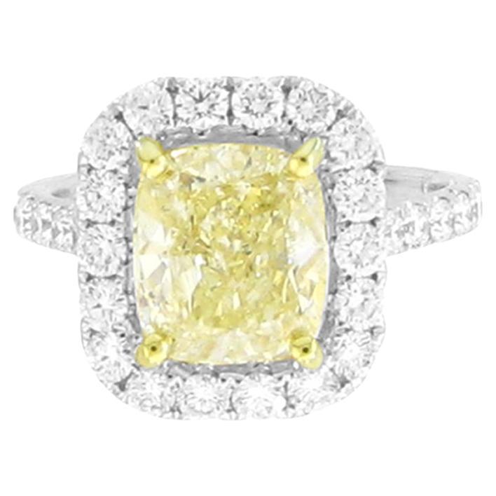 Fancy Yellow Diamond Halo Ring 'AIGI Certified' For Sale