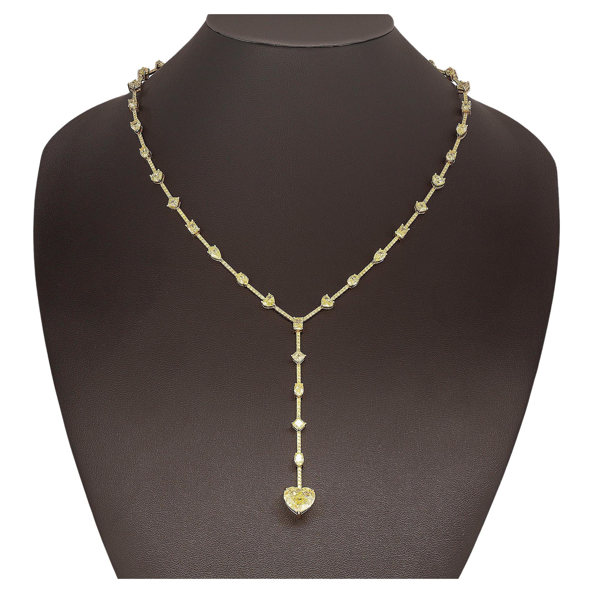 Fancy Yellow Diamond Lariat Tennis Necklace For Sale