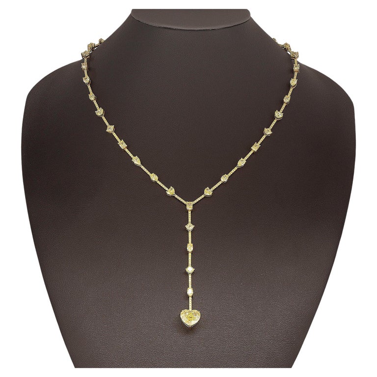 Fancy Yellow Diamond Lariat Tennis Necklace For Sale at 1stDibs