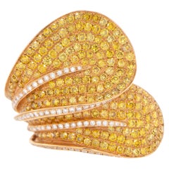 Fancy Yellow Diamond Leaf Cocktail Ring 3.7 Carats 18K Gold