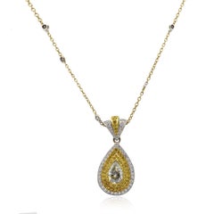 Natural Fancy Yellow Diamond 18 Karat Drop Necklace En Stock