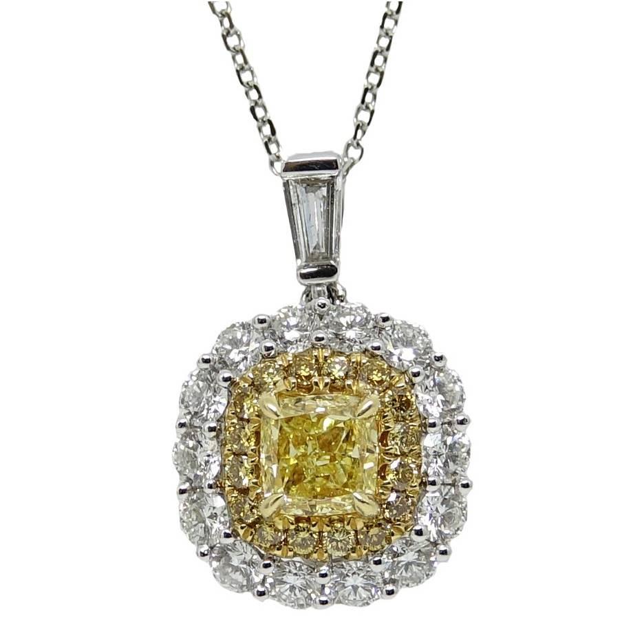 Fancy Yellow Diamond Necklace For Sale