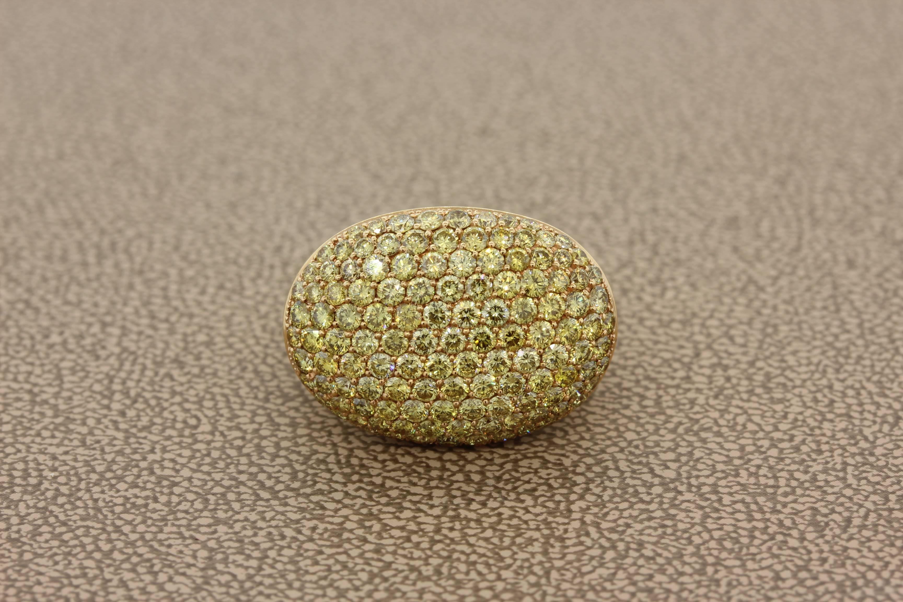 Modern Fancy Yellow Diamond Pave Gold Dome Ring For Sale