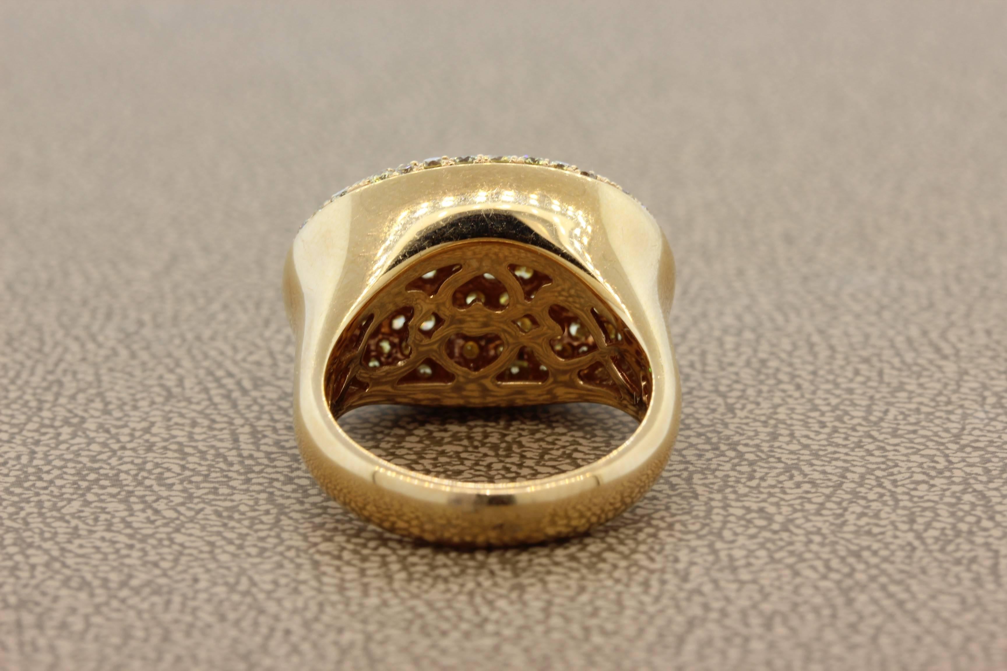 Women's Fancy Yellow Diamond Pave Gold Dome Ring