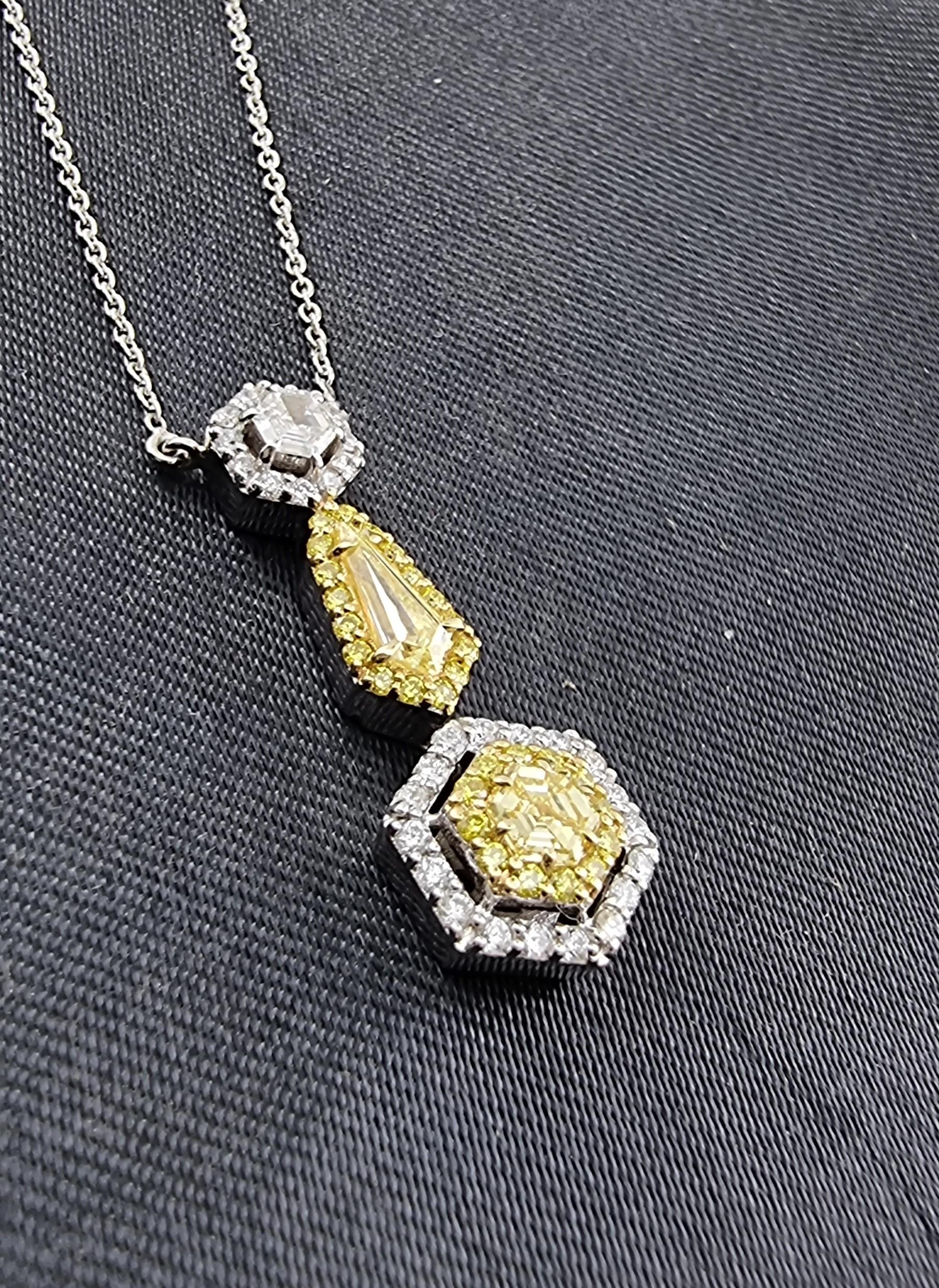 Hexagon Cut Fancy Yellow Diamond Pendant Chain  For Sale