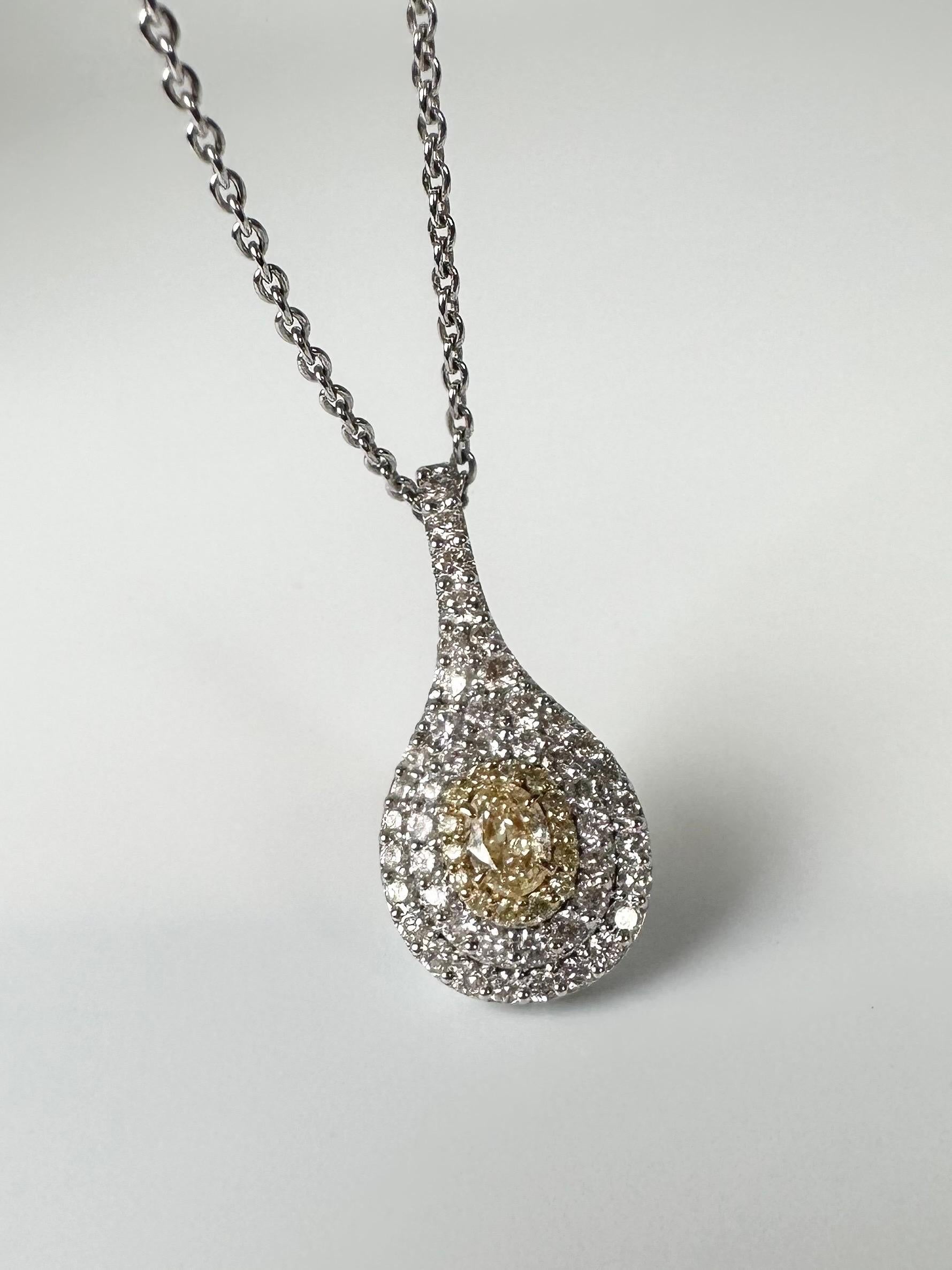 Women's or Men's Fancy Yellow Diamond pendant necklace 18KT white gold 18