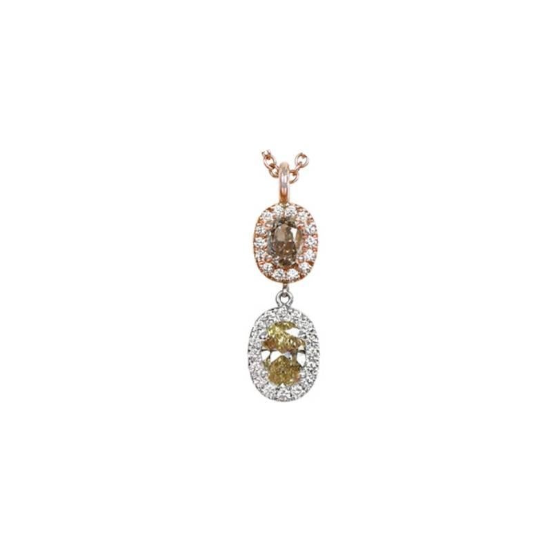 Art Deco Fancy Yellow Diamond Pendant Necklace, Diamond Halo,  18K White & Rose Gold For Sale