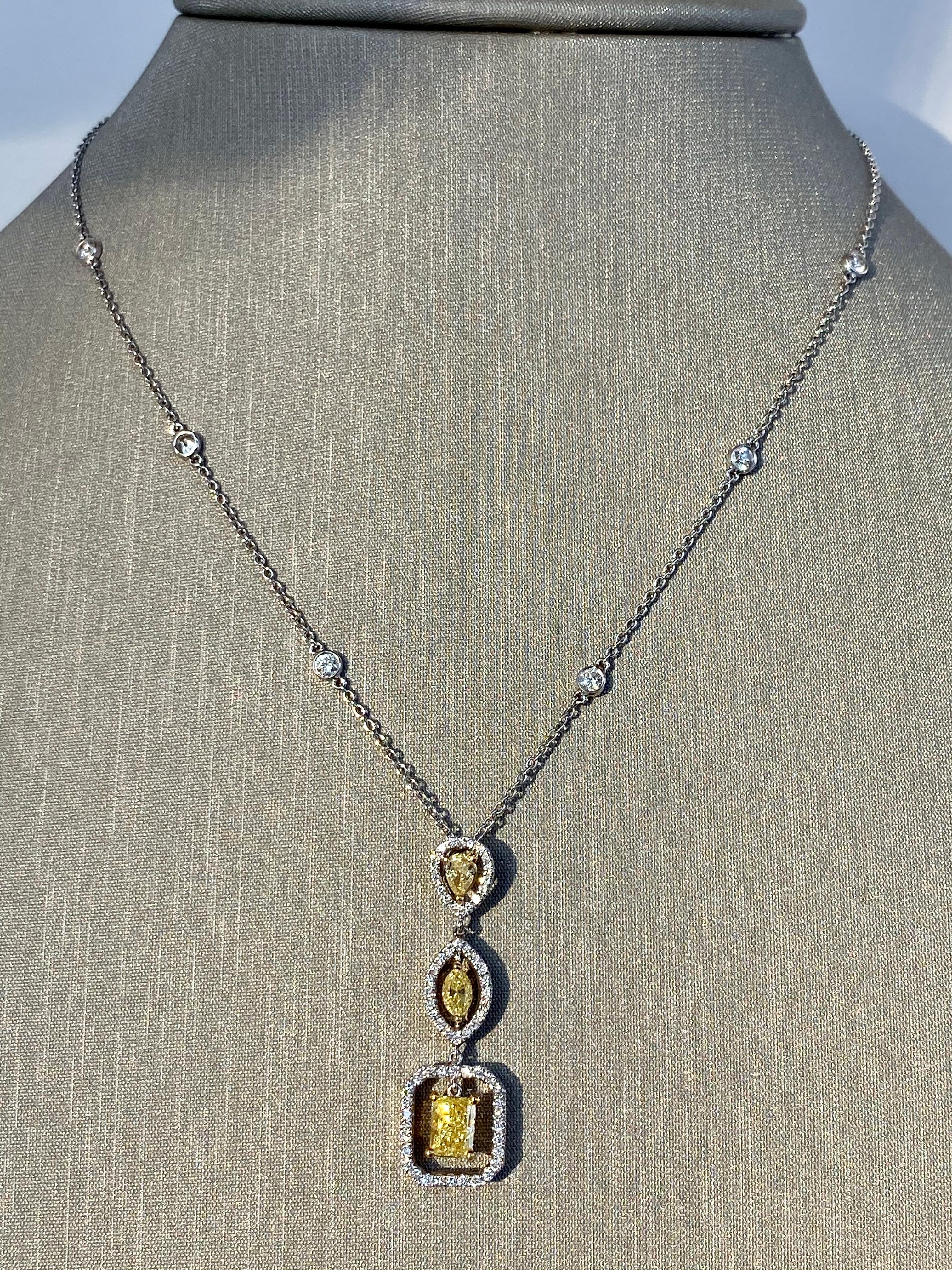 Contemporary Fancy Yellow Diamond Pendant Necklace For Sale