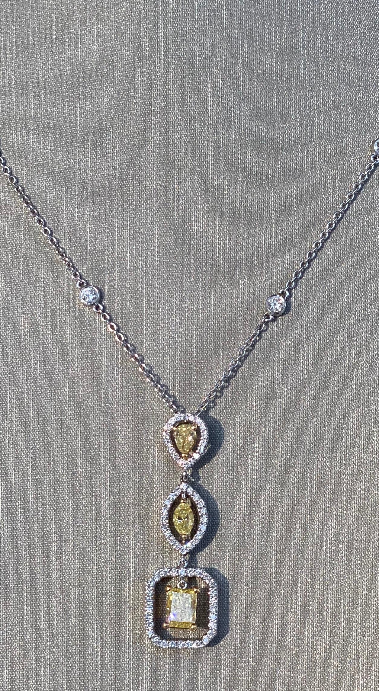 Radiant Cut Fancy Yellow Diamond Pendant Necklace For Sale