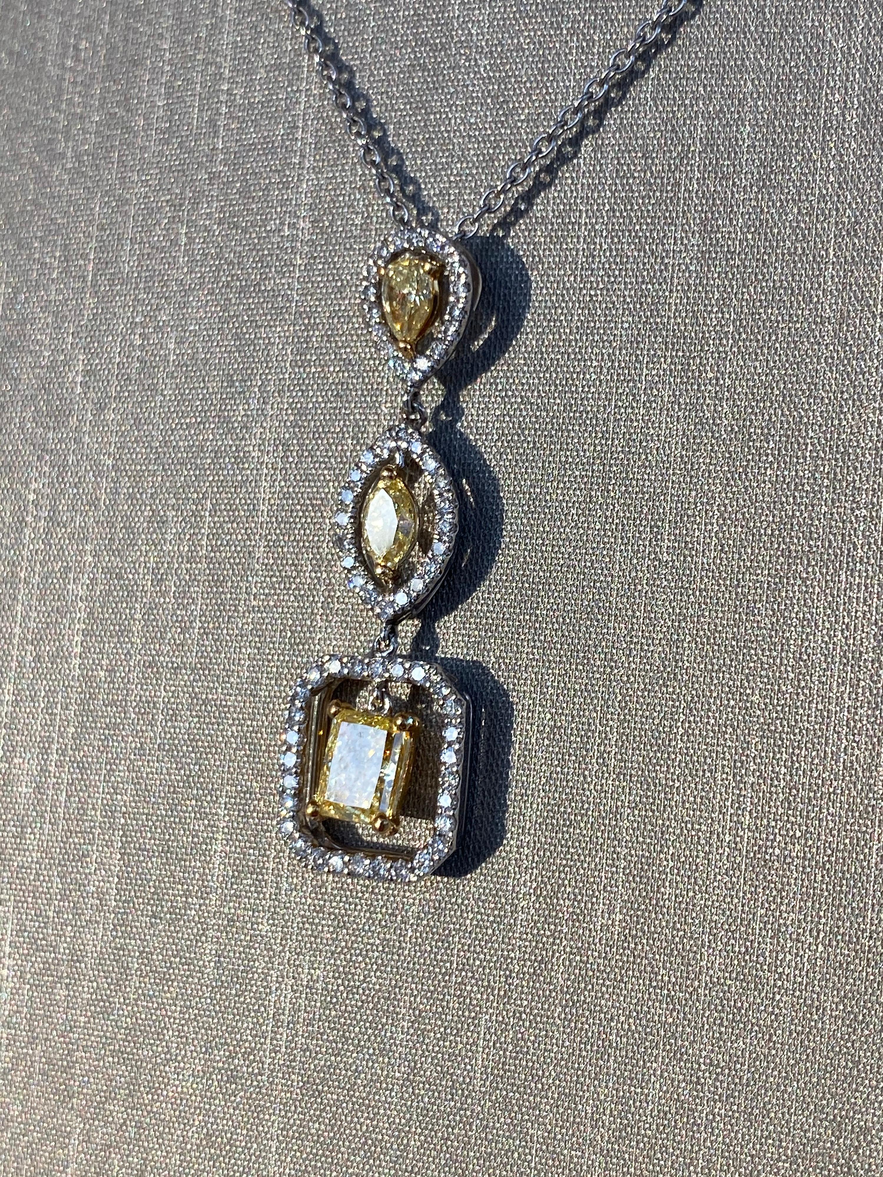 Fancy Yellow Diamond Pendant Necklace For Sale 1