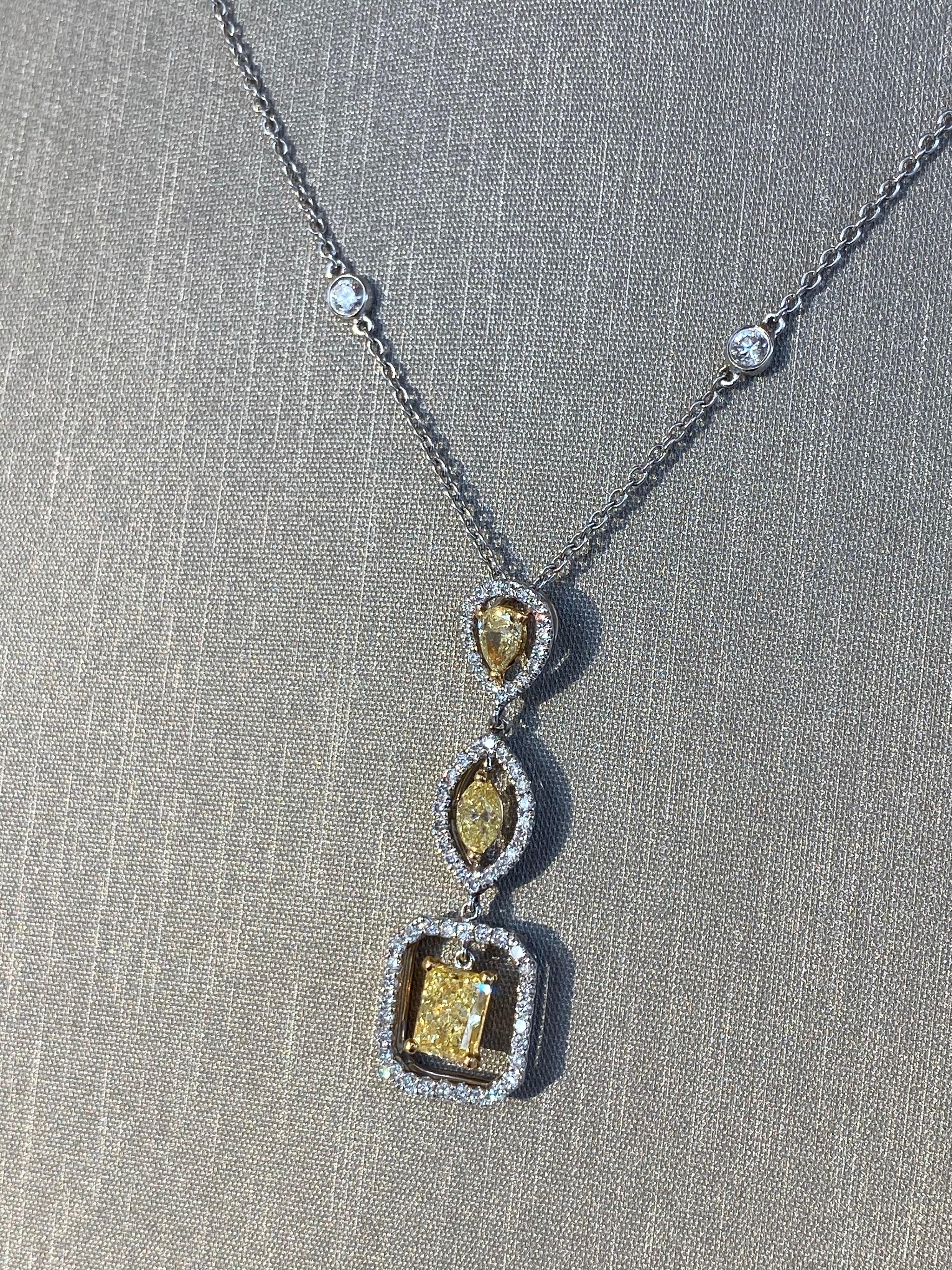 Fancy Yellow Diamond Pendant Necklace For Sale 2