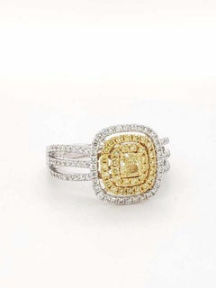 Fancy Yellow Diamond Ring 18 Karat White Gold