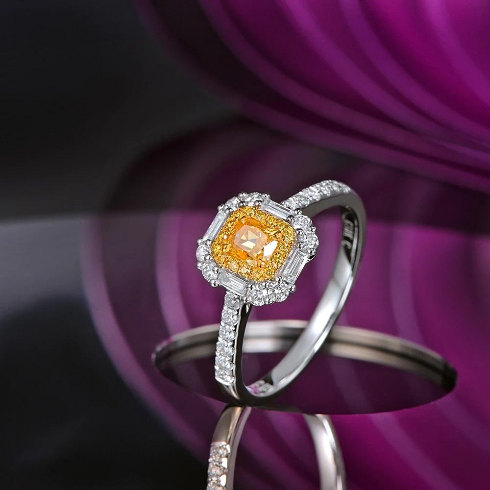

Fancy Yellow diamond Cushion cut  Ring set in 18k White Gold and you can have it in Yellow Gold too.   This has 23 diamonds and any can be custom made too

Yellow diamonds' unique color comes from the presence of nitrogen in their composition. The