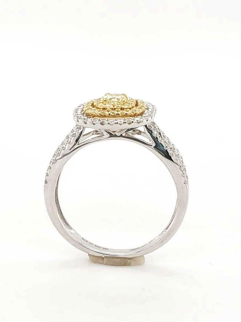 Cushion Cut Fancy Yellow Diamond Ring 18 Karat White Gold For Sale