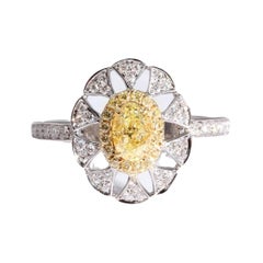 Fancy Yellow Diamond Ring 18 Karat White Gold