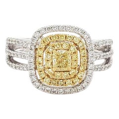 Fancy Yellow Diamond Ring 18 Karat White Gold