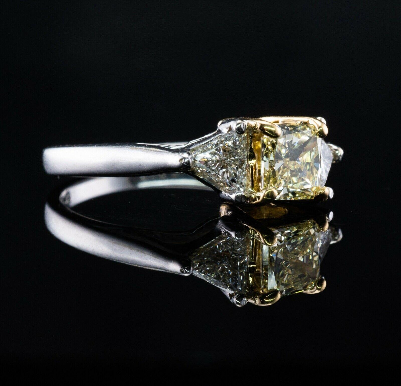 Fancy Yellow Diamond Ring 18K White Gold Trillion Wedding Engagement For Sale 6