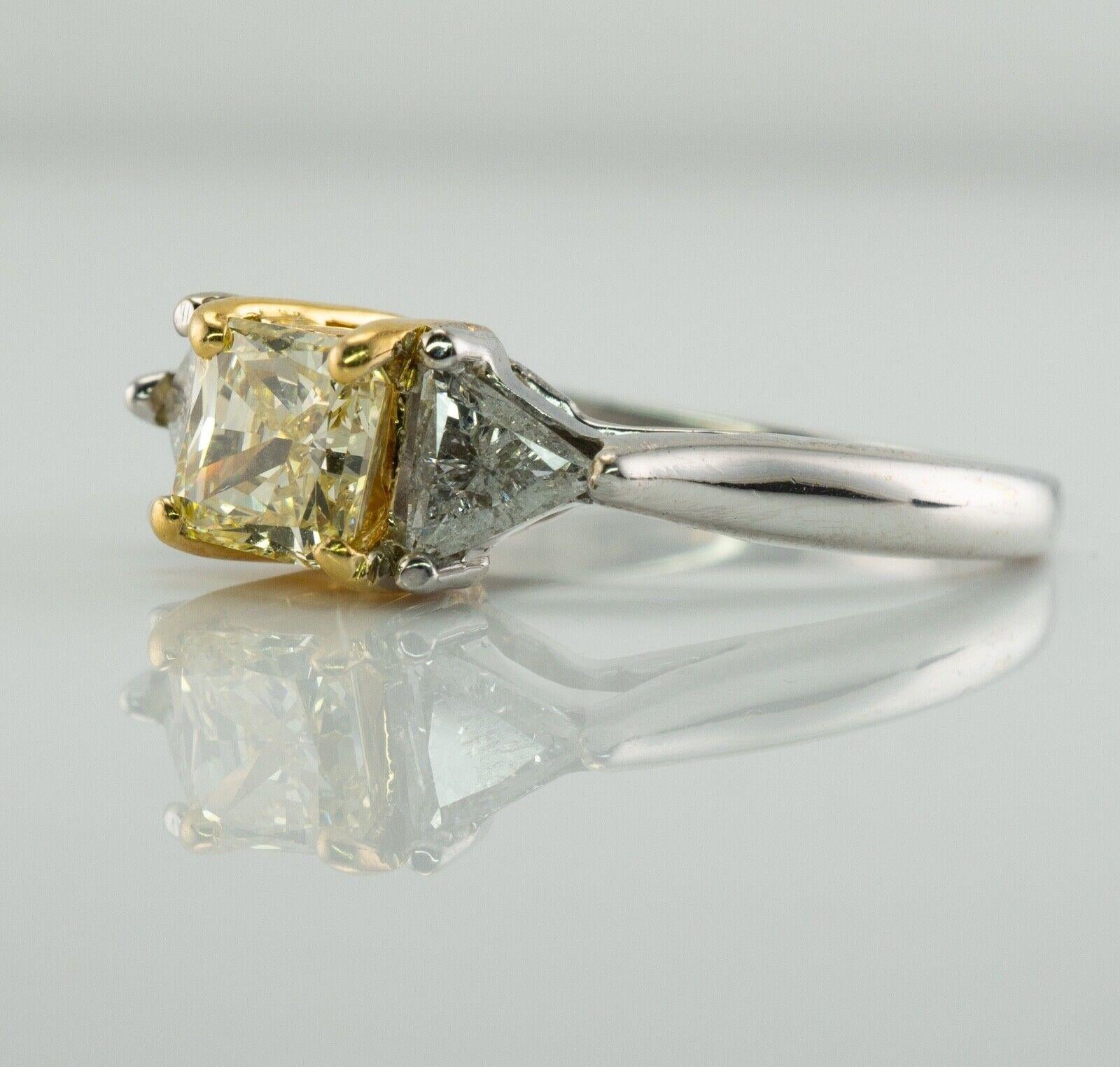 Trillion Cut Fancy Yellow Diamond Ring 18K White Gold Trillion Wedding Engagement For Sale
