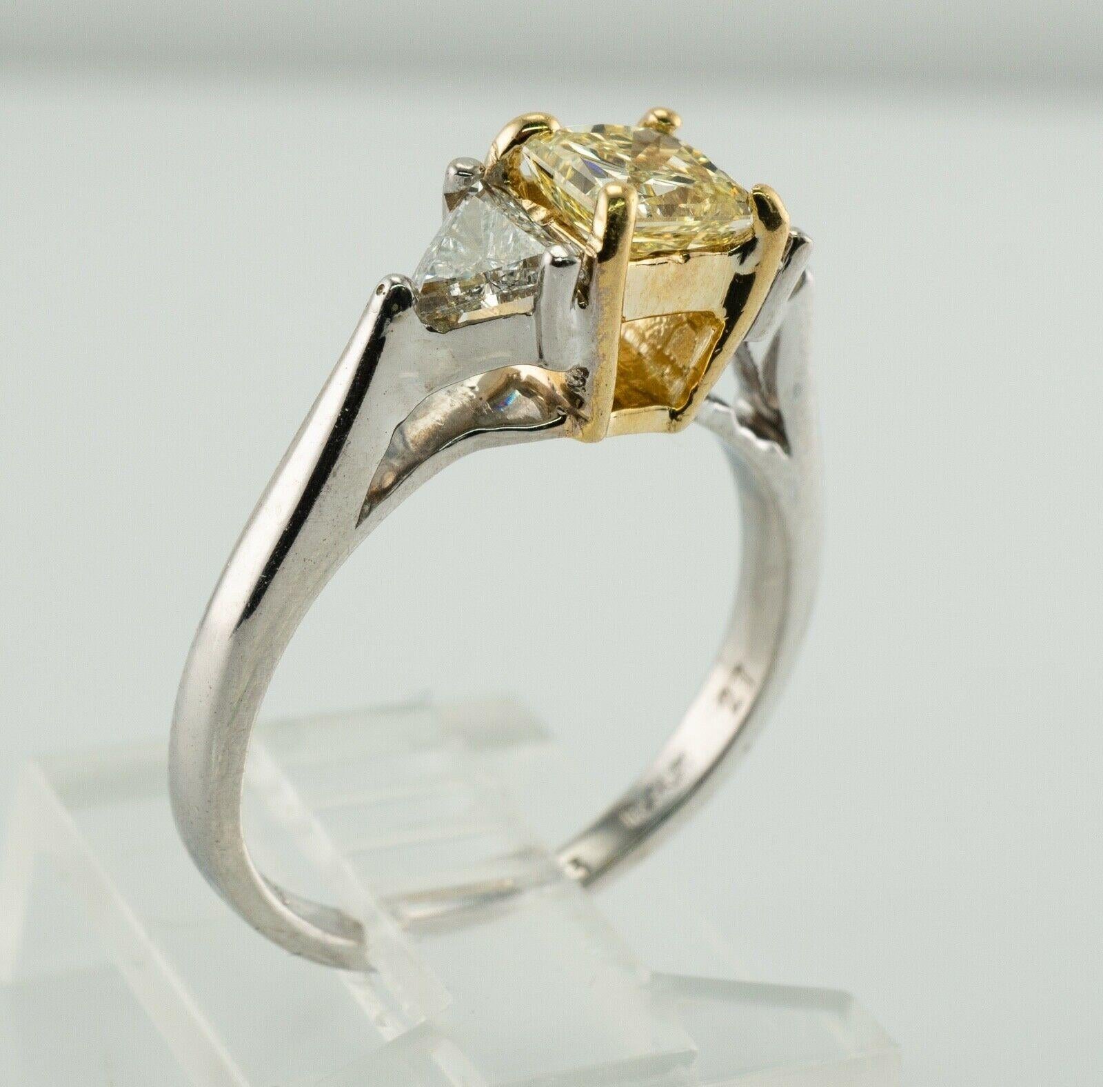 Women's Fancy Yellow Diamond Ring 18K White Gold Trillion Wedding Engagement For Sale