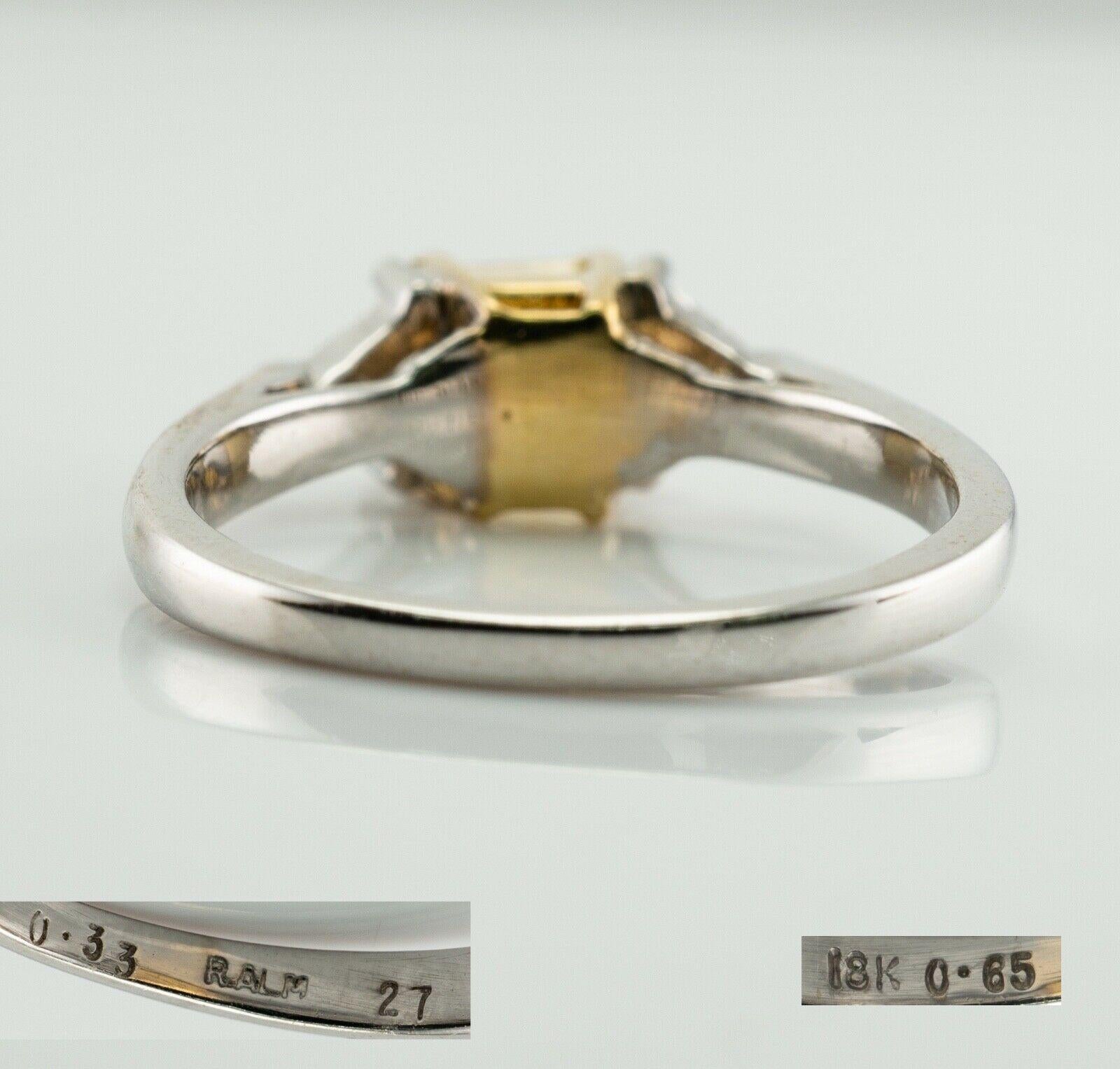Fancy Yellow Diamond Ring 18K White Gold Trillion Wedding Engagement For Sale 1