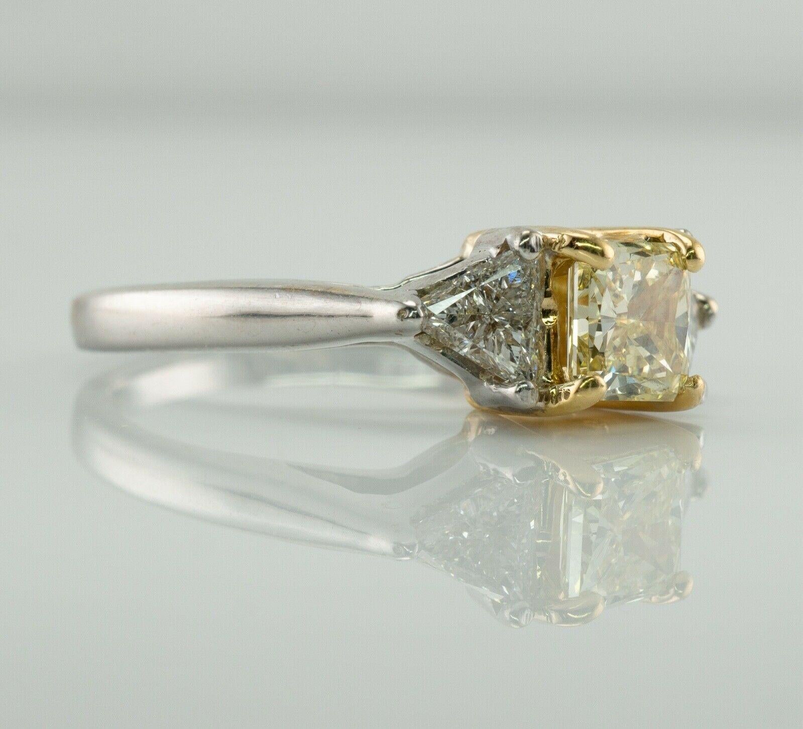 Fancy Yellow Diamond Ring 18K White Gold Trillion Wedding Engagement For Sale 3
