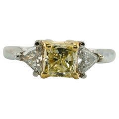 Fancy Yellow Diamond Ring 18K White Gold Trillion Wedding Engagement Vintage Fancy Yellow Diamond Ring 18K White Gold Trillion Wedding Engagement