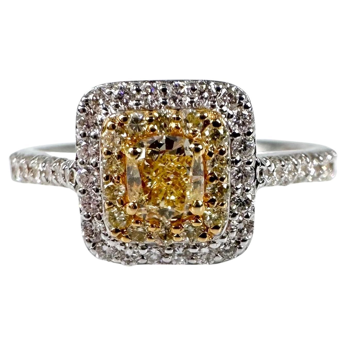 Bague de fiançailles en diamant jaune fantaisie 18 carats, bague de fiançailles en diamant en vente