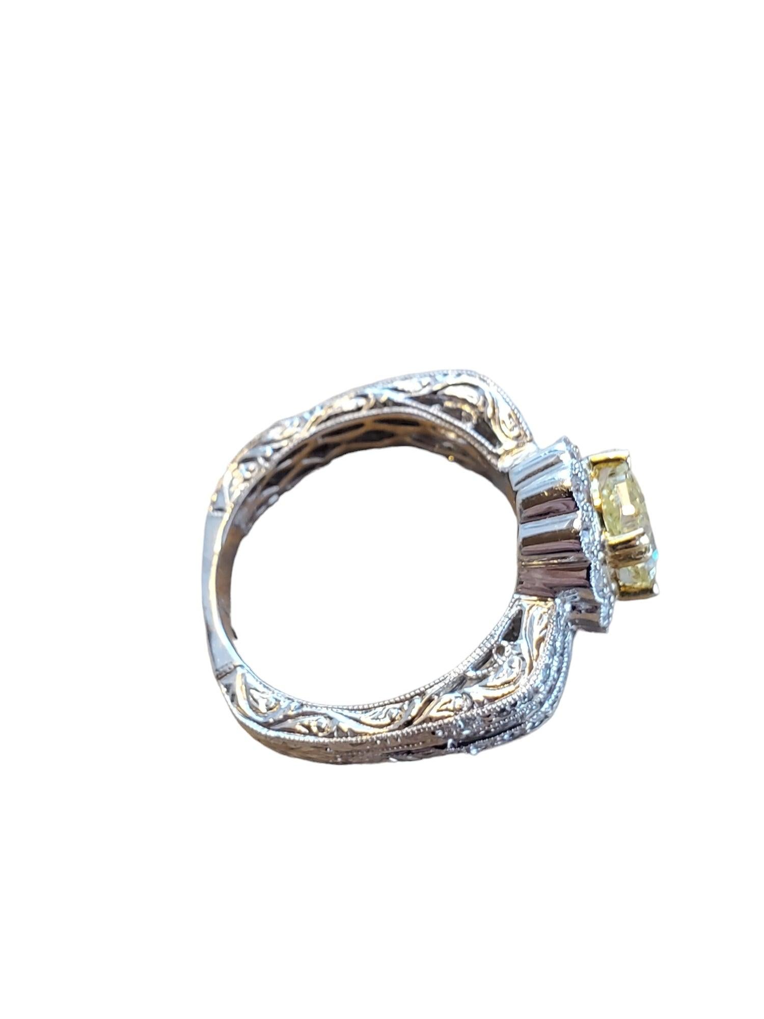 Cushion Cut Fancy Yellow Diamond Ring 2.25tcw Euro Shank 18k White Gold Ring 1.65ct Center For Sale