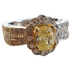 Fancy Yellow Diamond Ring 2.25tcw Euro Shank 18k White Gold Ring 1.65ct Center