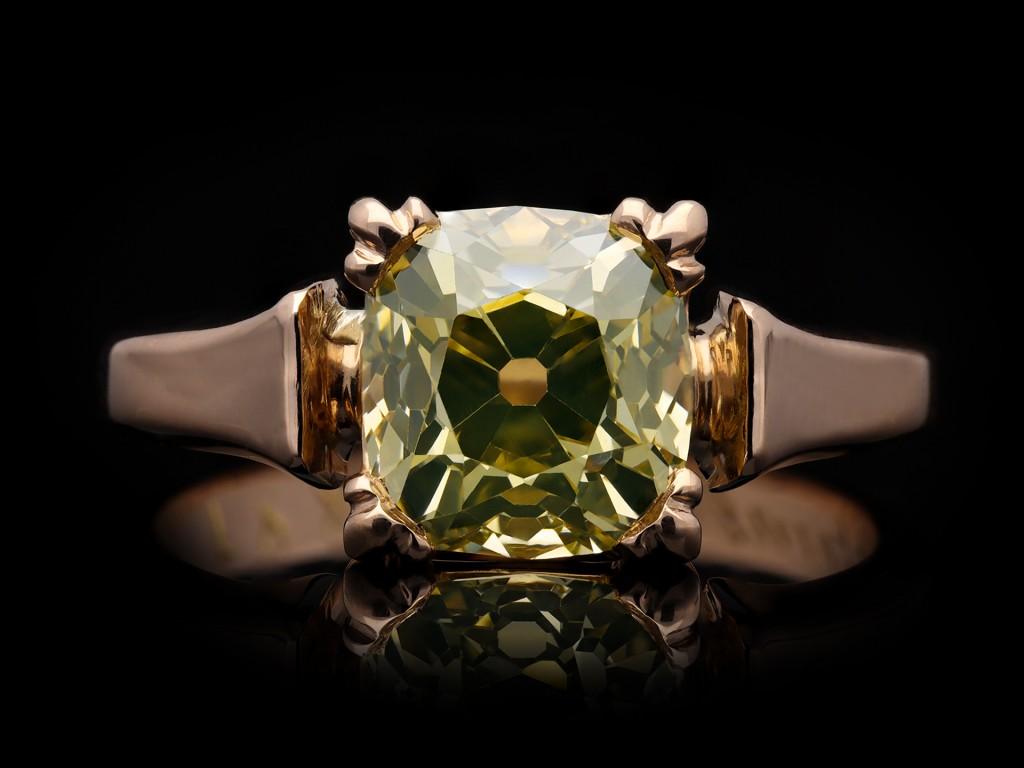 Victorian Fancy yellow diamond ring, circa 1880.