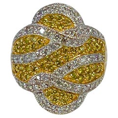 Fancy Yellow Diamond Ring Cocktail Diamond Ring 1.28ct 14kt Gold Wide Dome Ring