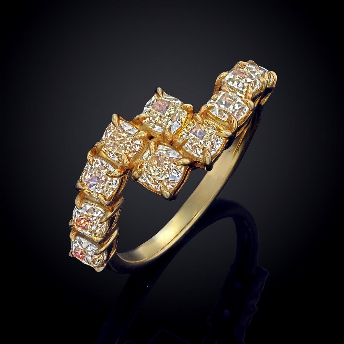Cushion Cut Fancy Yellow Diamond Ring For Sale
