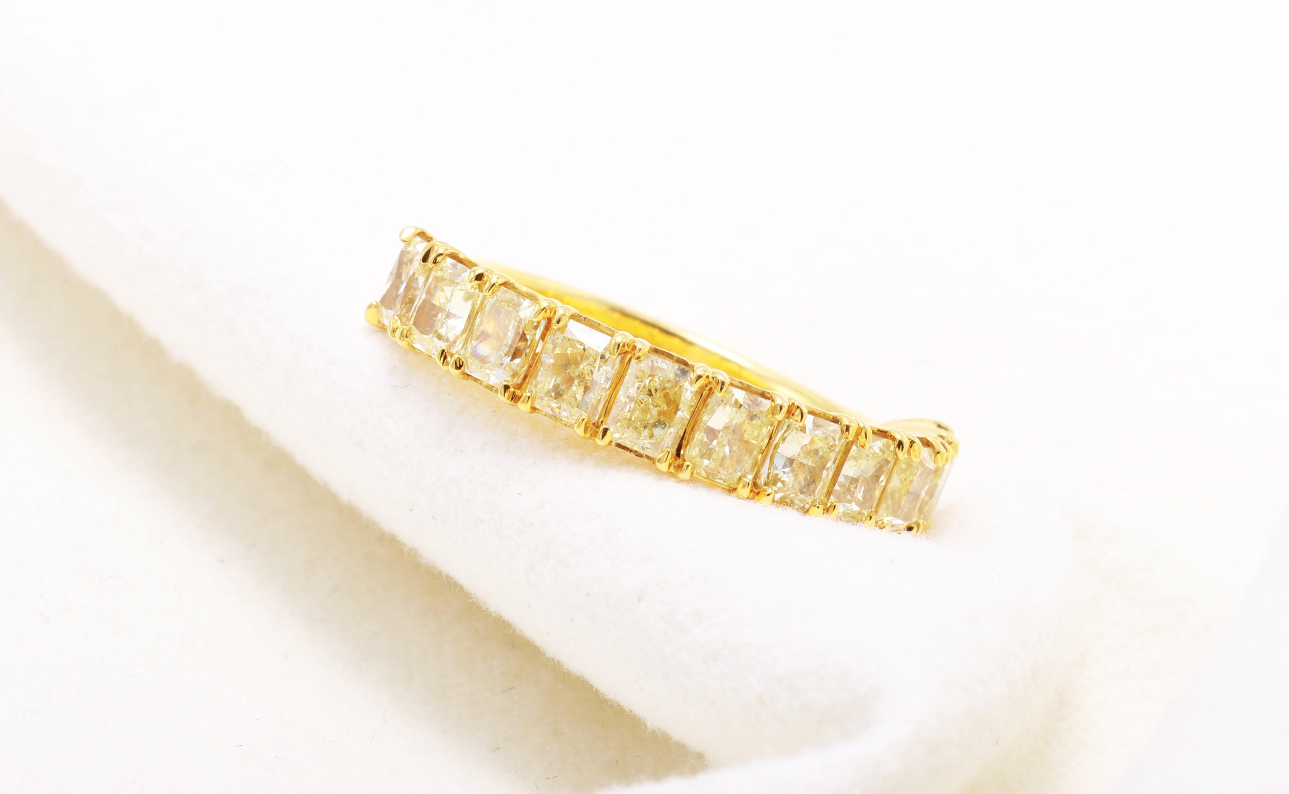 Radiant Cut Fancy Yellow Diamond Ring For Sale