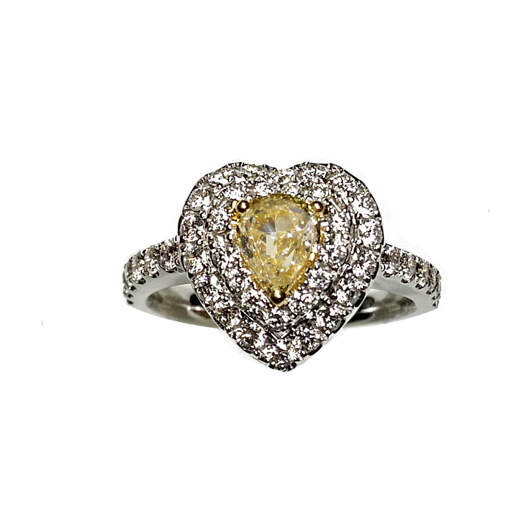 Gelber Diamant im ausgefallenen Stil  Verlobungsring mit Perlen für Damen oder Herren im Angebot