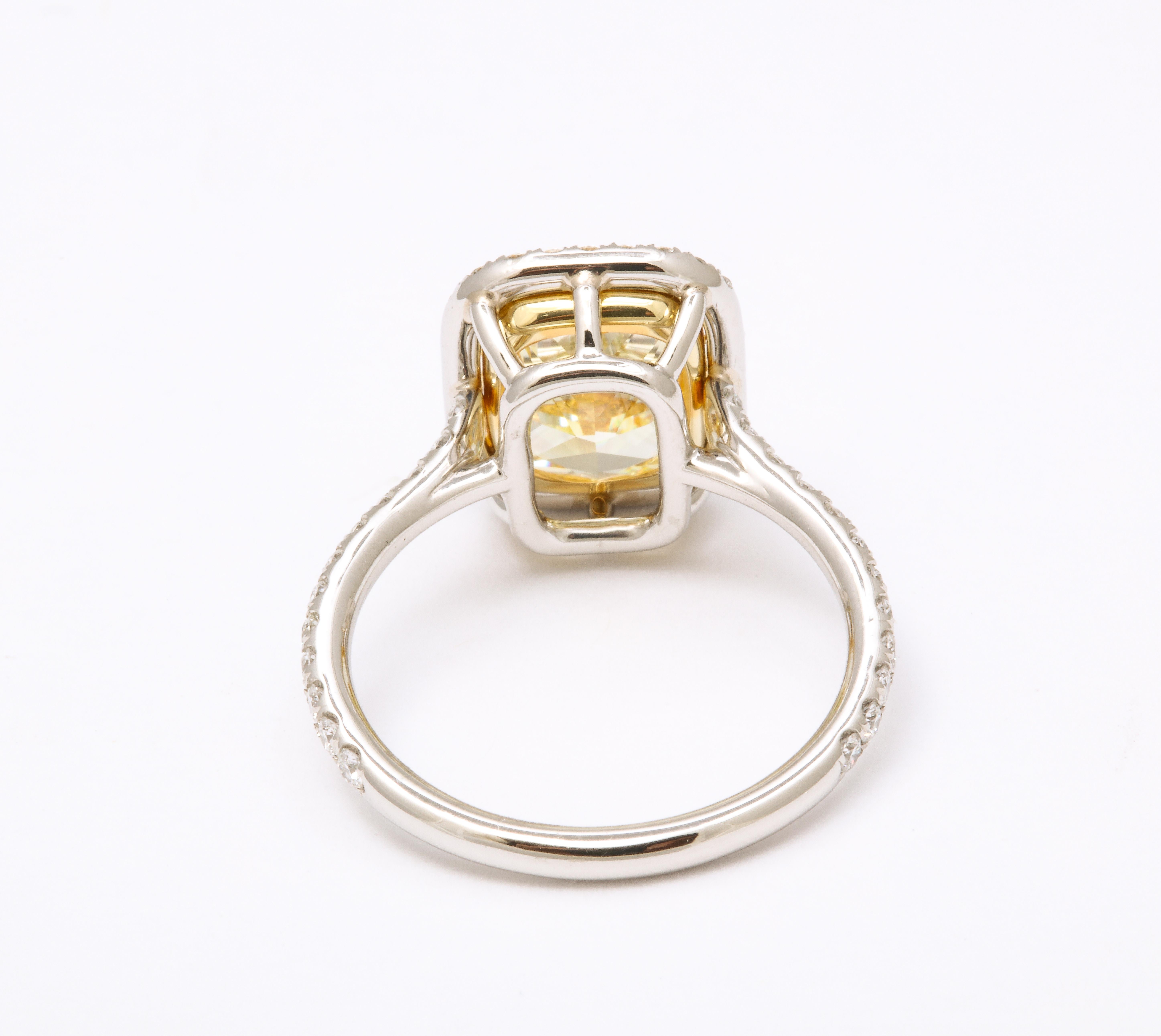 Cushion Cut Fancy Yellow Diamond Ring