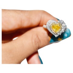 Fancy Yellow Diamond Ring Heart Shape 1.02 Carats AGL Certified