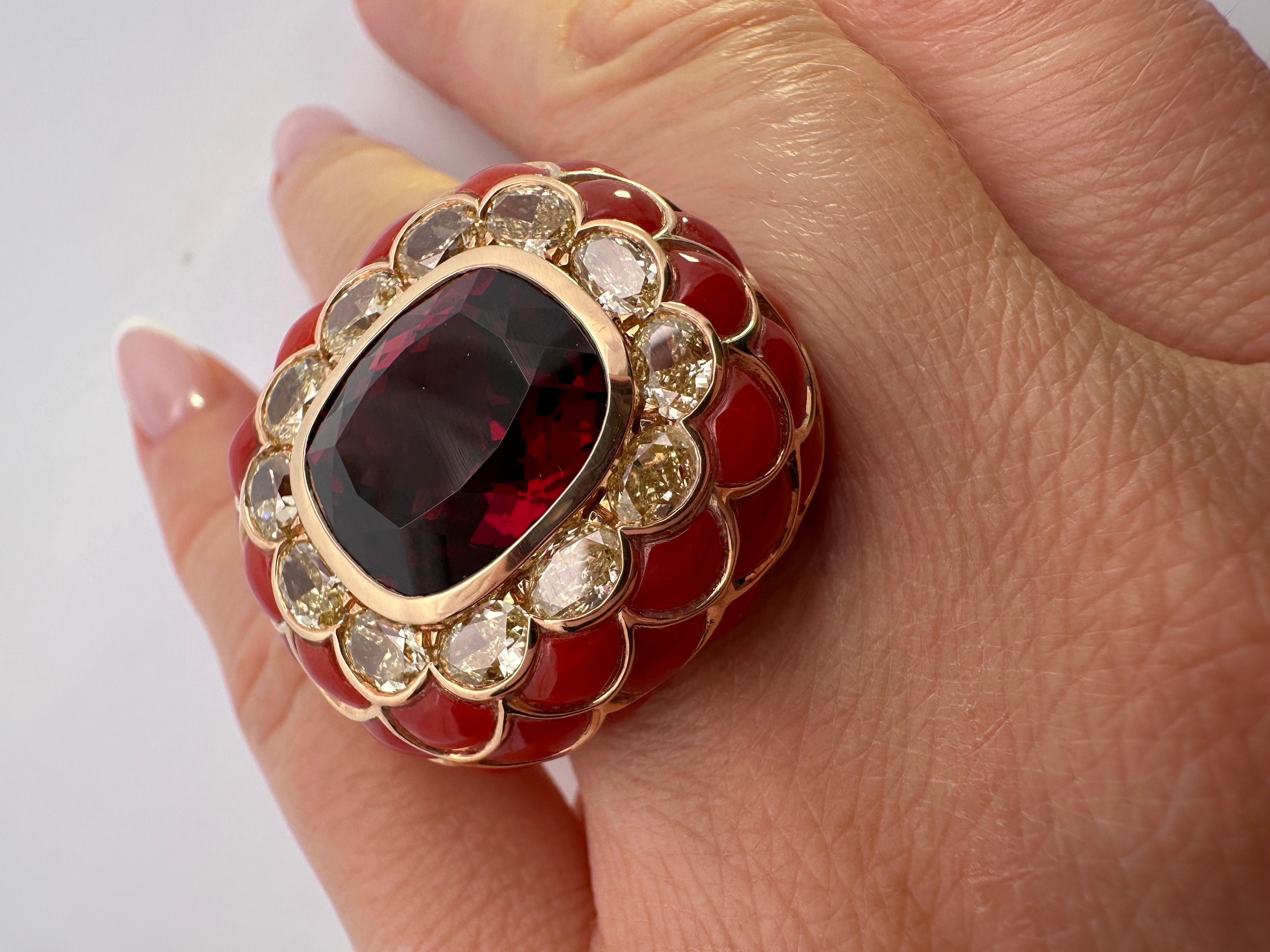 Fancy yellow diamond ring Luxurious ring for a QUEEN RARE Handmade 18KT gold For Sale 7