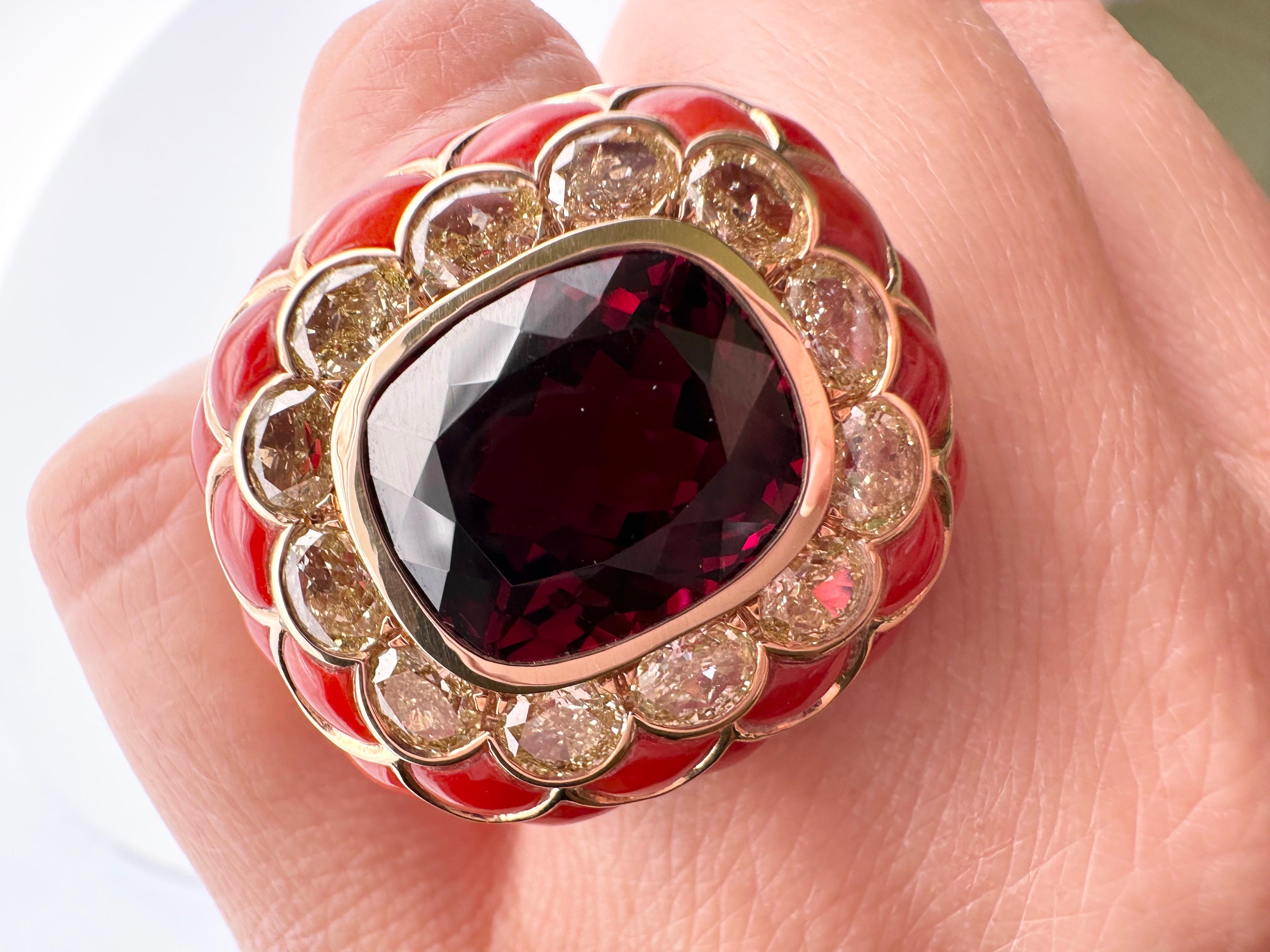 Women's Fancy yellow diamond ring Luxurious ring for a QUEEN RARE Handmade 18KT gold For Sale