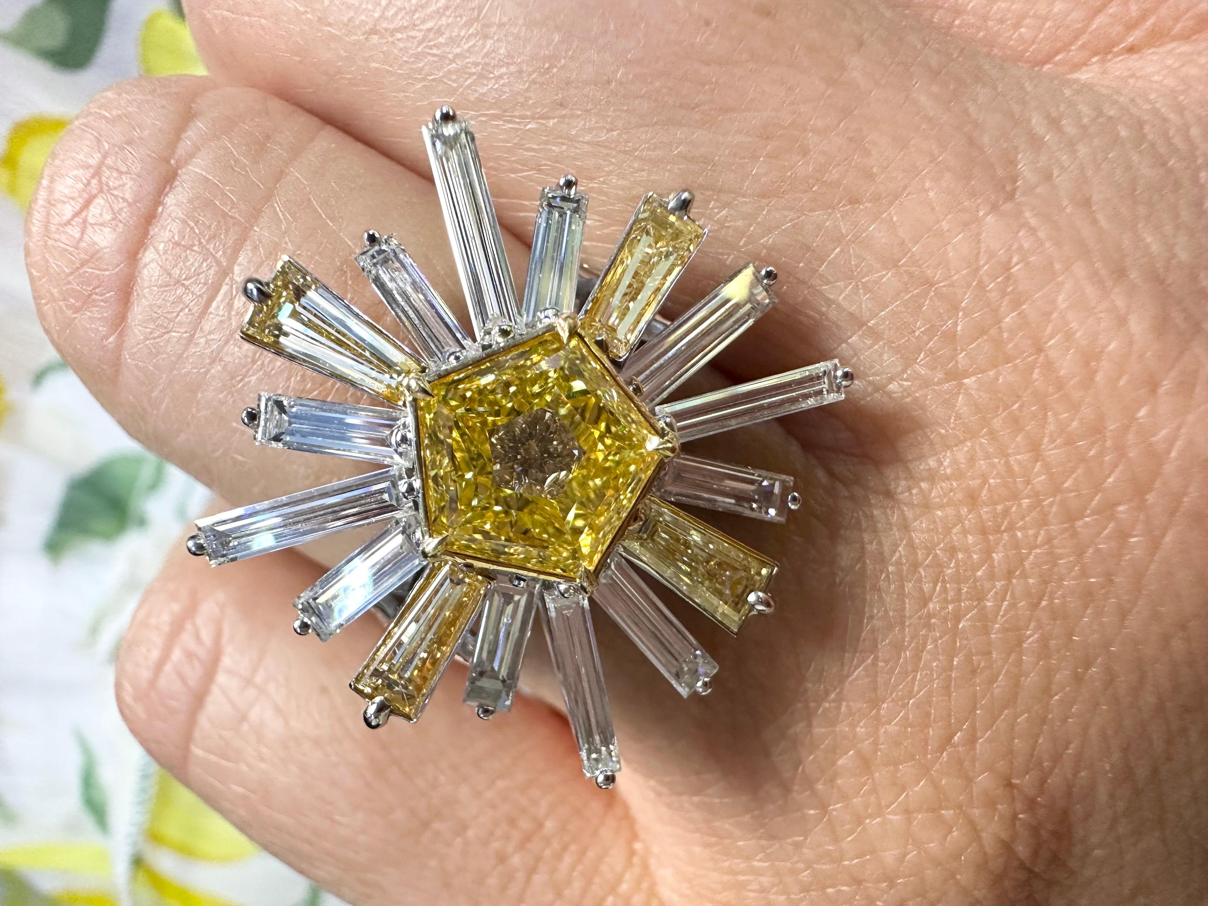Fancy Yellow diamond ring sun art deco diamond ring 18KT ring Rare Find For Sale 4