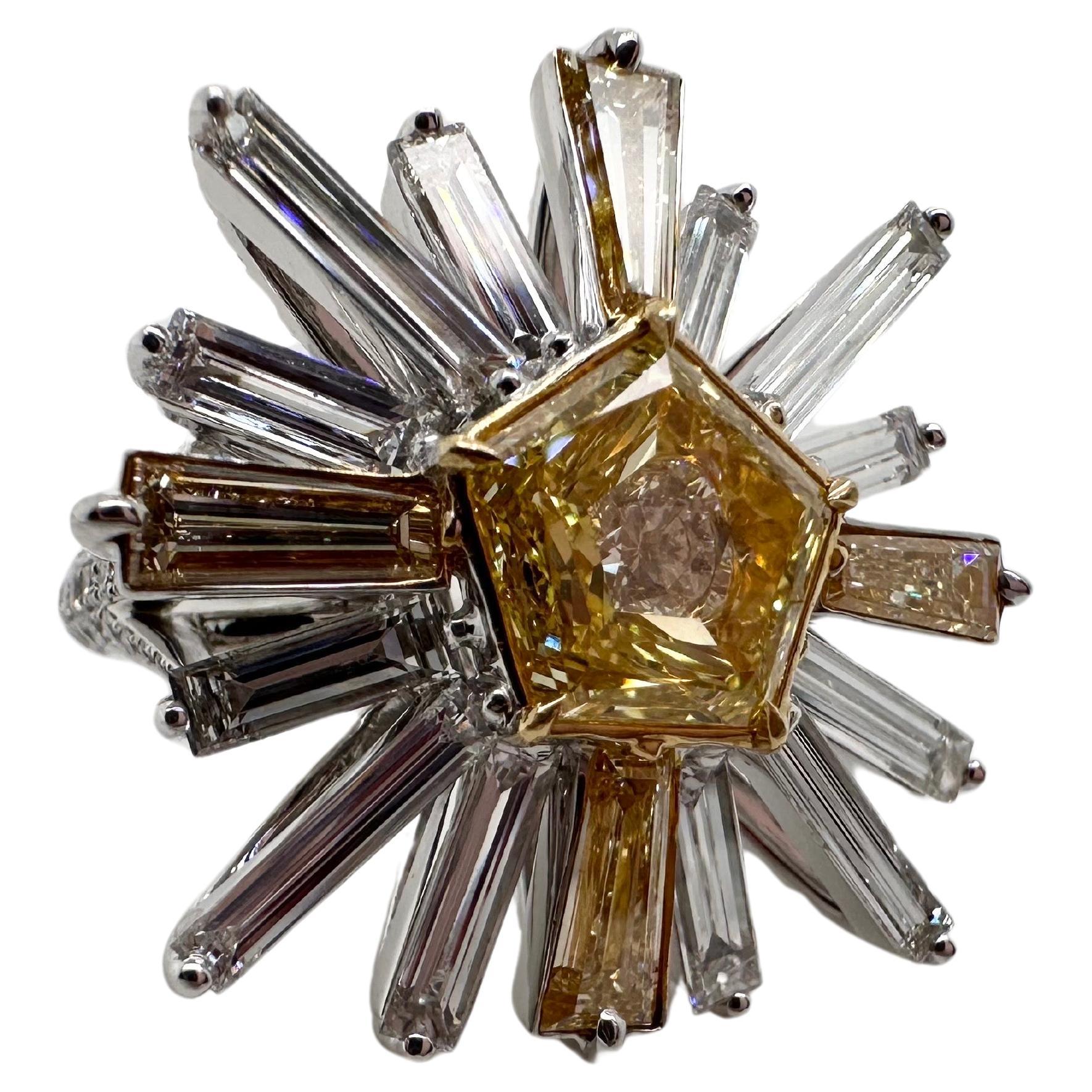 Fancy Gelber Diamantring Sonnen-Art-déco-Diamantring 18KT Ring Seltener Fund im Angebot