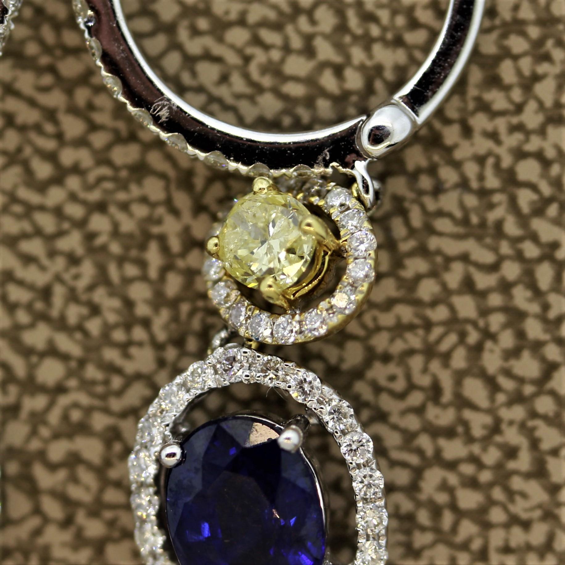 Women's Fancy Yellow Diamond Sapphire Gold Drop Earrings