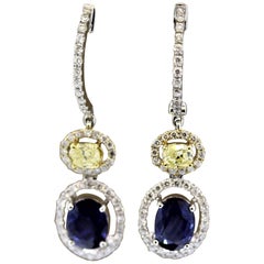 Fancy Yellow Diamond Sapphire Gold Drop Earrings
