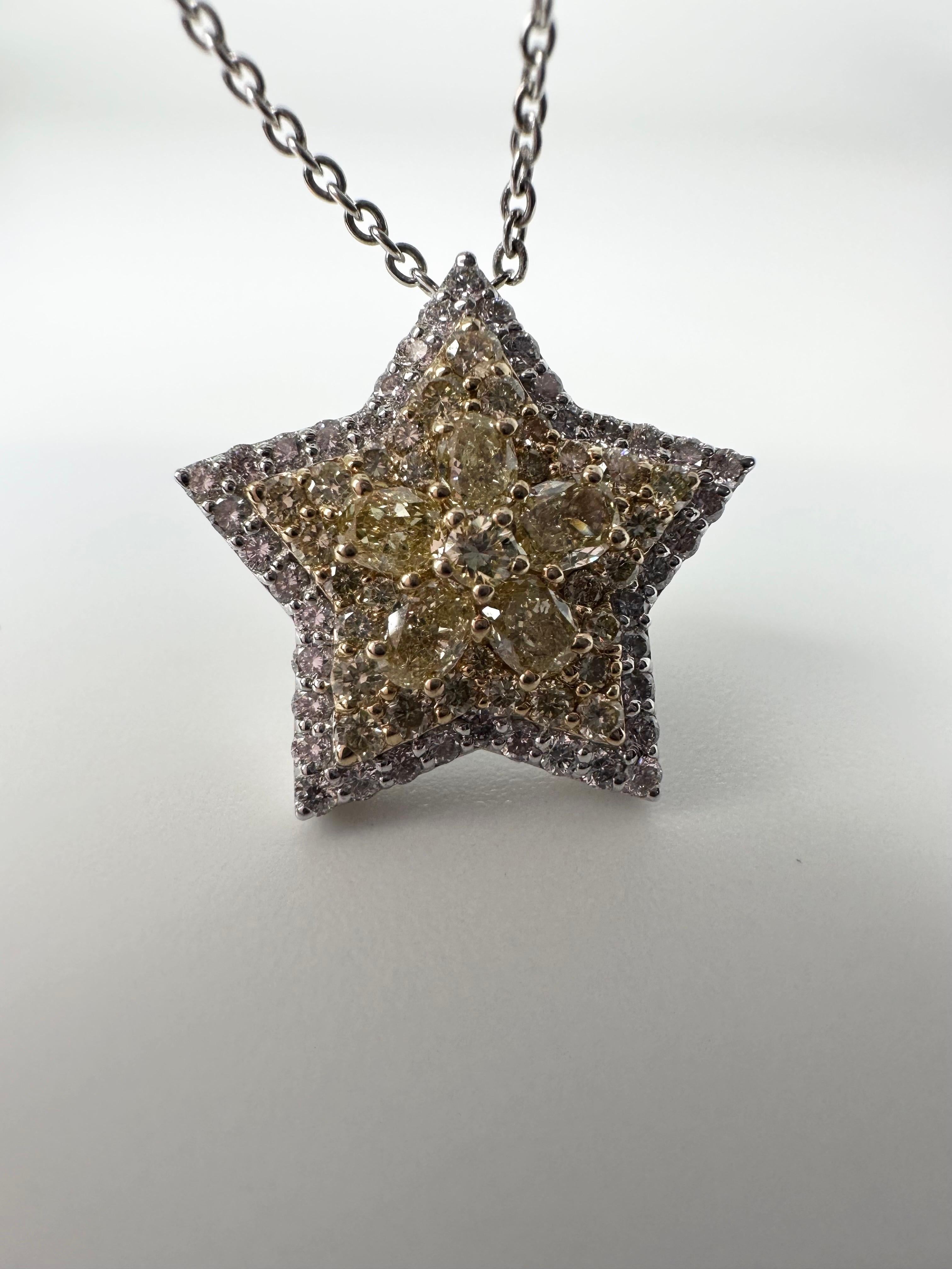 Fancy gelben Diamanten Stern Halskette leuchtenden Stern Anhänger Halskette 18KT im Angebot 1