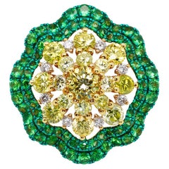 Fancy Yellow Diamond, Tsavorite & Diamond Ring, 18K Gold, Austy Lee