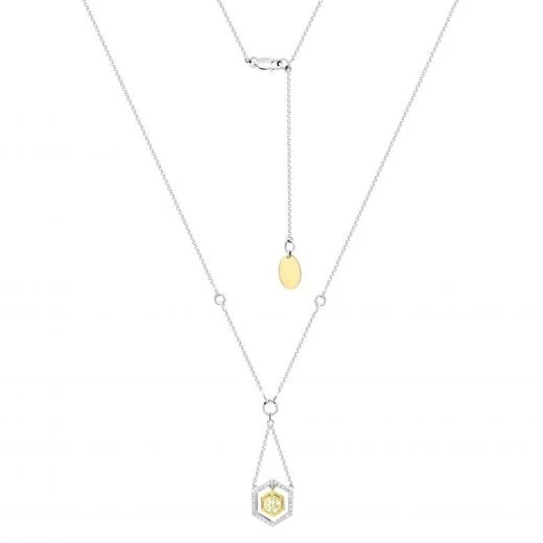 Moderne Collier fantaisie en or blanc 14 carats avec diamant jaune en vente