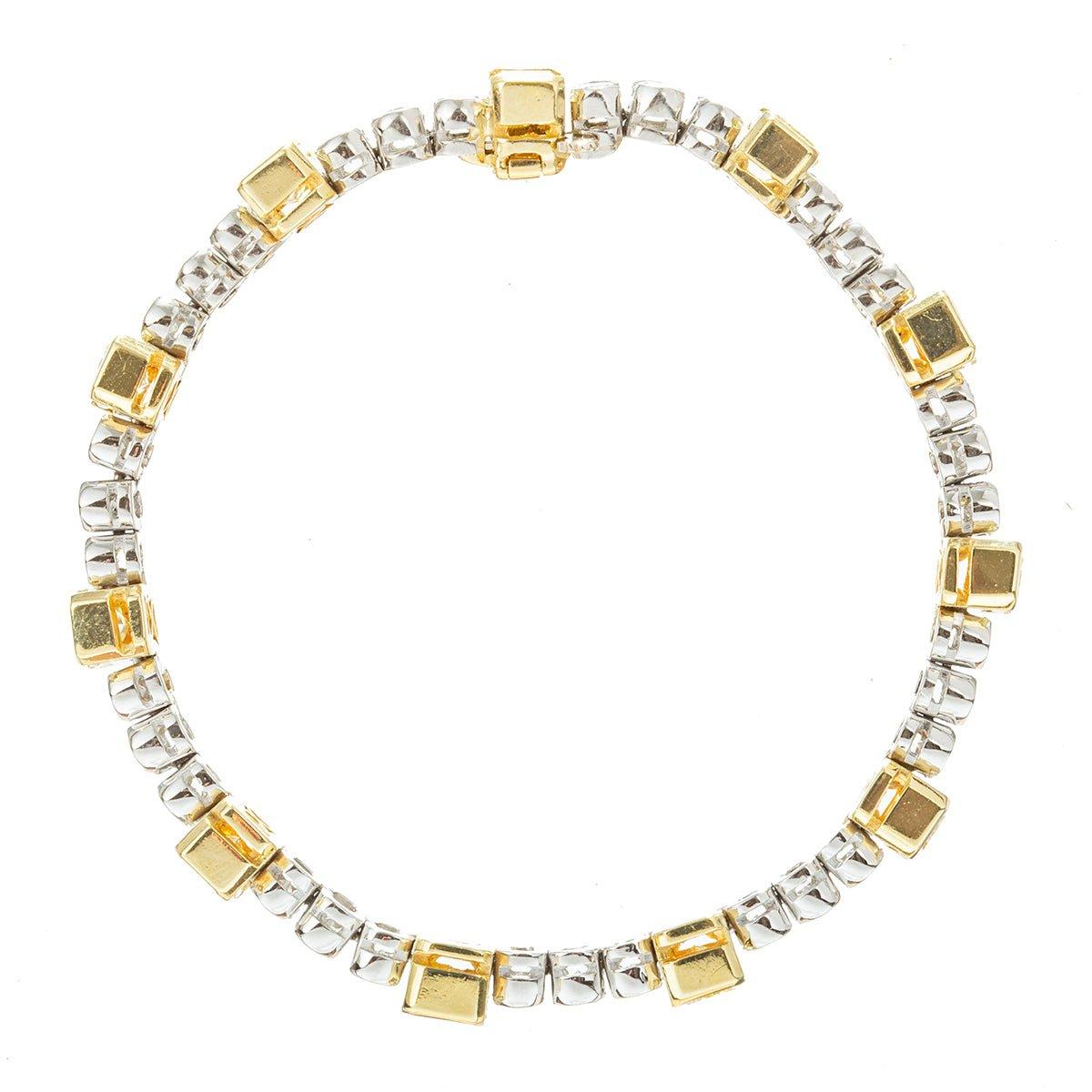 Modern Fancy Yellow Diamond White Diamond Line Bracelet For Sale