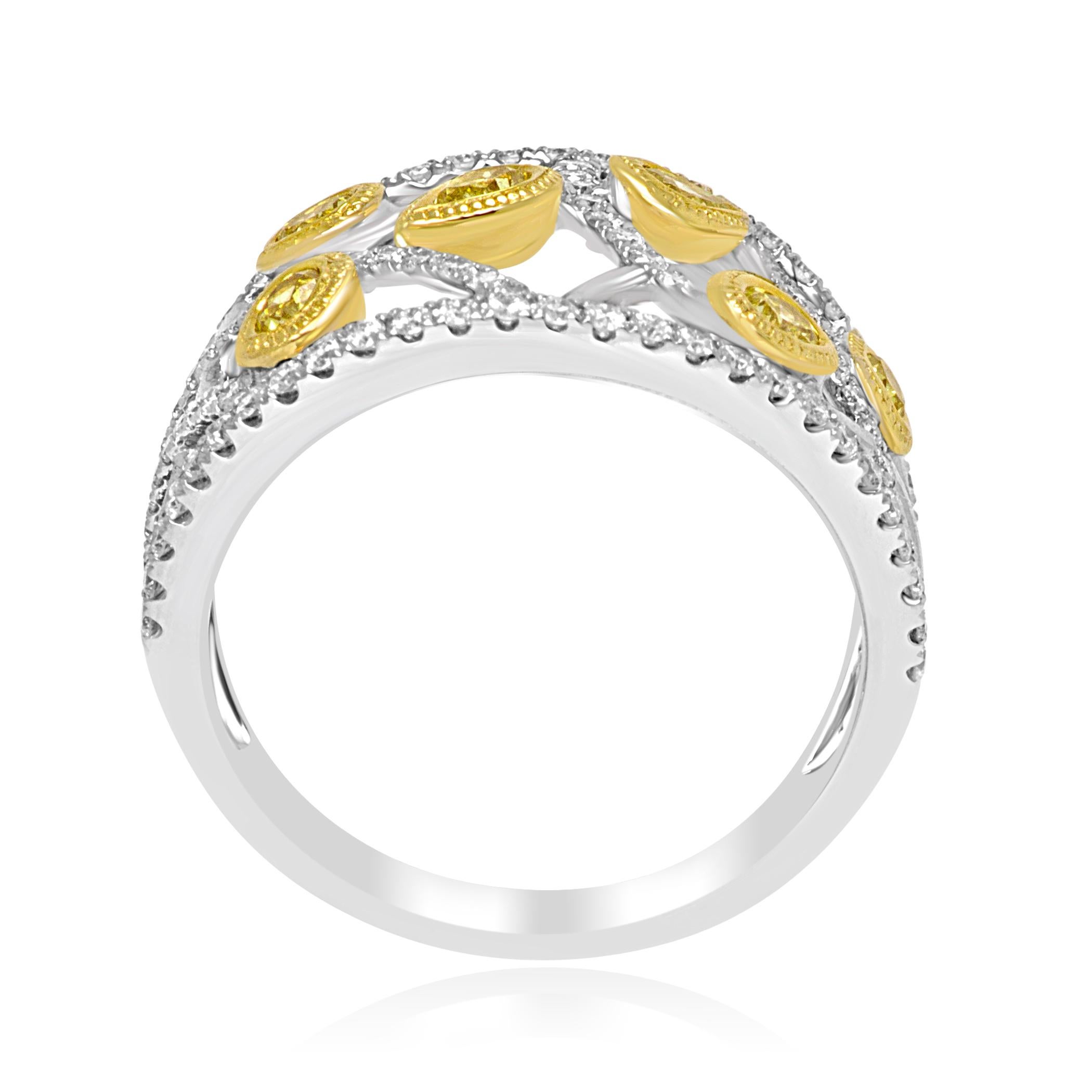 Fancy Yellow Diamond White Diamond Two Color Gold Fashion Cocktail Dome Ring In New Condition In NEW YORK, NY