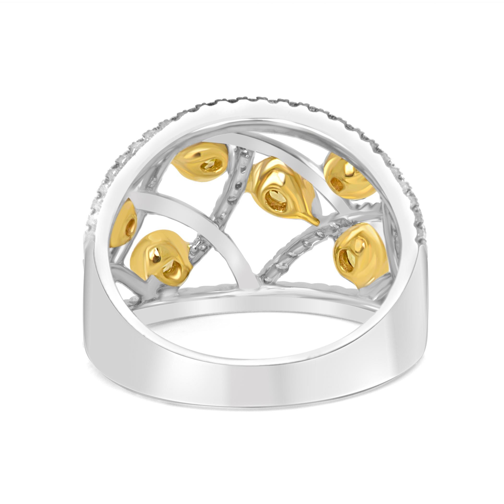 Women's or Men's Fancy Yellow Diamond White Diamond Two Color Gold Fashion Cocktail Dome Ring