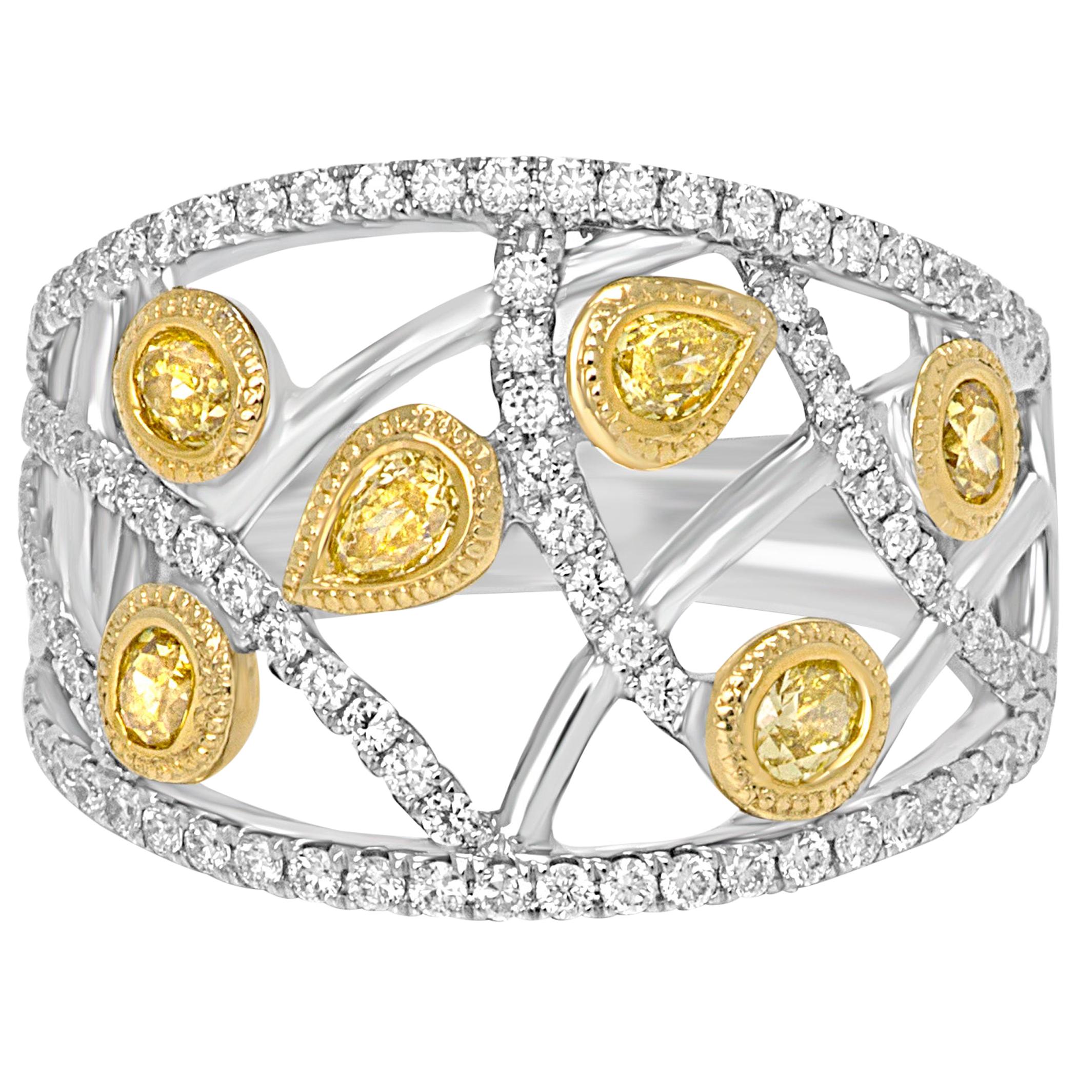 Fancy Yellow Diamond White Diamond Two Color Gold Fashion Cocktail Dome Ring
